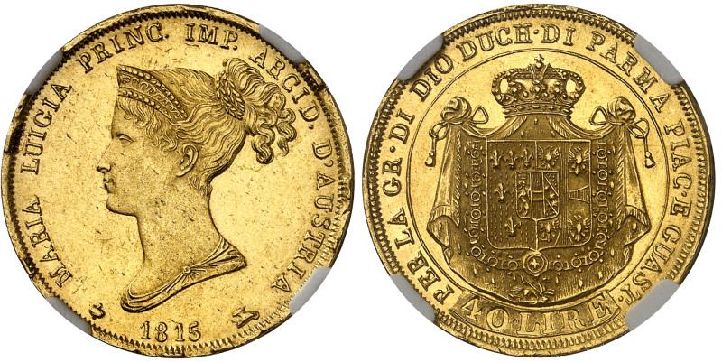 Italie - Parme

Marie-Louise (1815-1847)

40 lires en or - 1815 Milan


...