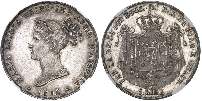 Italie - Parme

Marie-Louise (1815-1847)

 5 lires en argent - 1815

 Bel ...