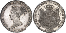 Italie - Parme

Marie-Louise (1815-1847)

 5 lires en argent - 1815

 Bel exemplaire.

 Léger nettoyage.

 24.98g - Mont. 115 - KM 30

 Su...