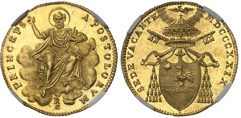 Italie - Vatican

Siège vacant (1830-1831)

Doppia en or - 1829 Rome

Rari...