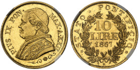 Italie - Vatican

Pie IX (1846-1878)

10 lires en or - 1867 R Rome

Magnifique exemplaire.

3.22g - KM 1381.2 - Fr. 281

Pratiquement FDC - ...