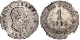 Italie

Victor-Emmanuel II (1861-1878)

Lire en argent - 1863 T Turin

Type très rare.

Le deuxième plus haut grade.

5.0g - KM 15.2 . Mont....