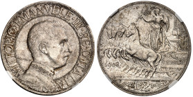 Italie

Victor-Emmanuel III (1900-1946)

2 lires en argent - 1908 R Rome

Magnifique exemplaire.

10.0g - KM 46 - Mont. 147

Pratiquement FD...