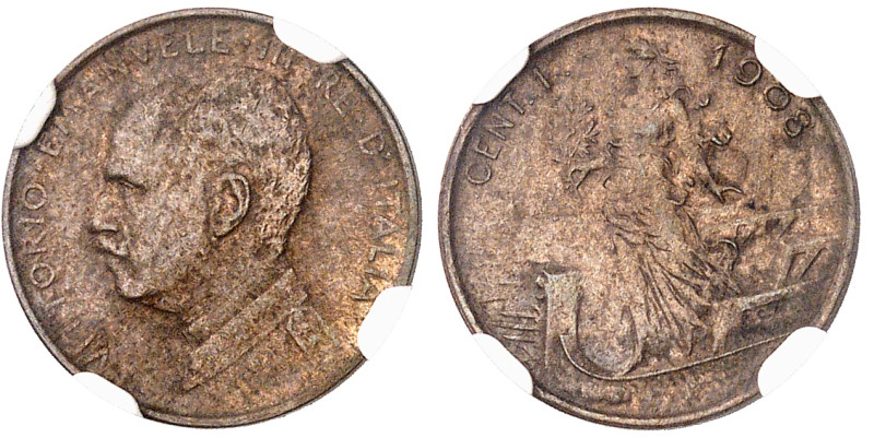Italie

Victor-Emmanuel III (1900-1946)

Centesimo en cuivre - 1908 R Rome
...