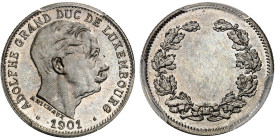 Luxembourg

Adolphe (1890-1905)

Epreuve en cupro-nickel du 5 centimes - 1901

Tranche lisse - Sans la valeur.

Rarissime.

Prifix L338 A-8 ...