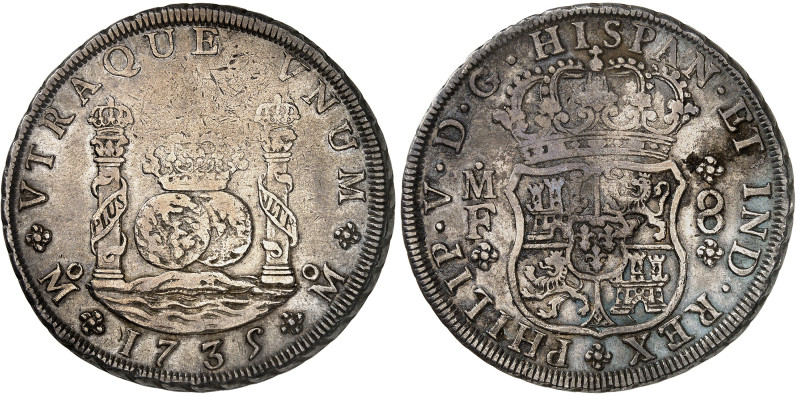 Mexique

Philippe V (1700-1746)

8 réales en argent - 1735 MF Mexico

Rare...