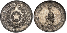 Paraguay - République (1811 à nos jours)

Épreuve en argent du 20 centimos - 18-- (vers 1889)

Frappé sur un 20 centavos 1883 d'Argentine.

Rari...