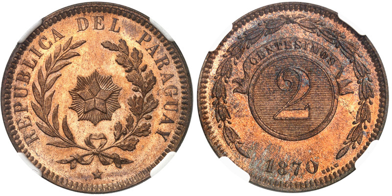 Paraguay

République (1811 à nos jours)

2 centesimos en cuivre - 1870 

T...