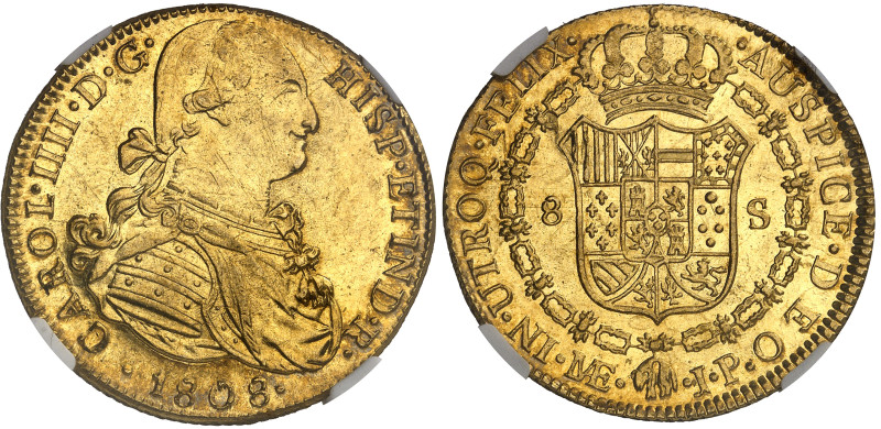 Pérou

Charles IV (1788-1808)

8 escudos en or - 1808 JP Lima

Magnifique ...