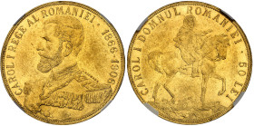 Roumanie

Charles Ier (1866-1914)

50 lei en or - 1906 Bruxelles

Frappé pour célébrer le 40ème anniversaire du règne.

Magnifique exemplaire....
