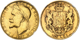 Roumanie

Ferdinand Ier (1914-1927)

100 lei en or - 1922 Londres

Très rare et d'une qualité remarquable.

32.25g - KM M4 - Fr. 9

Superbe ...