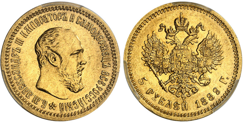 Russie

Alexandre III (1881-1894) 

5 roubles en or - 1889 

Magnifique ex...