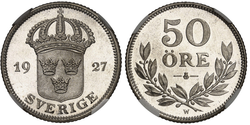Suède

Gustave V (1907-1950)

Épreuve sur flan bruni en argent du 50 ore - 1...