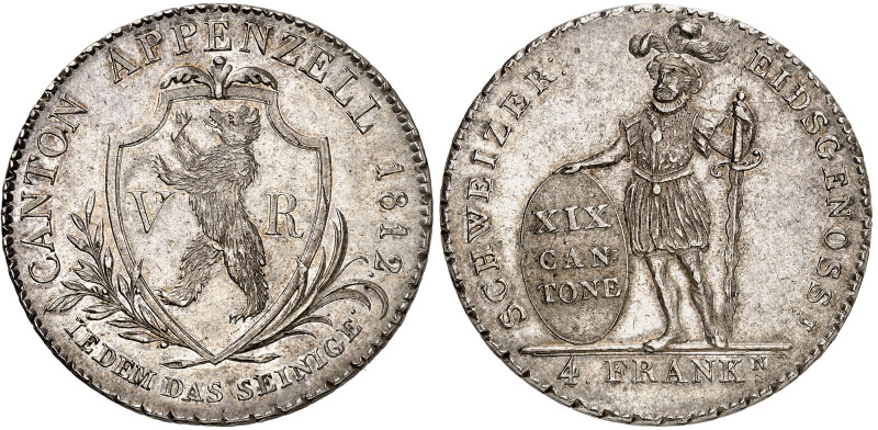 Suisse - Appenzell

4 francs en argent - 1812

 Magnifique exemplaire.

 T...