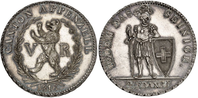 Suisse - Appenzell

4 francs en argent - 1816

 Magnifique exemplaire.

 T...