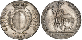 Suisse - Lucerne

4 francs en argent - 1814

 Bel exemplaire.

Acheté en main privée à Genève (étiquette jointe).

 29.35g - HMZ 668b

 Supe...