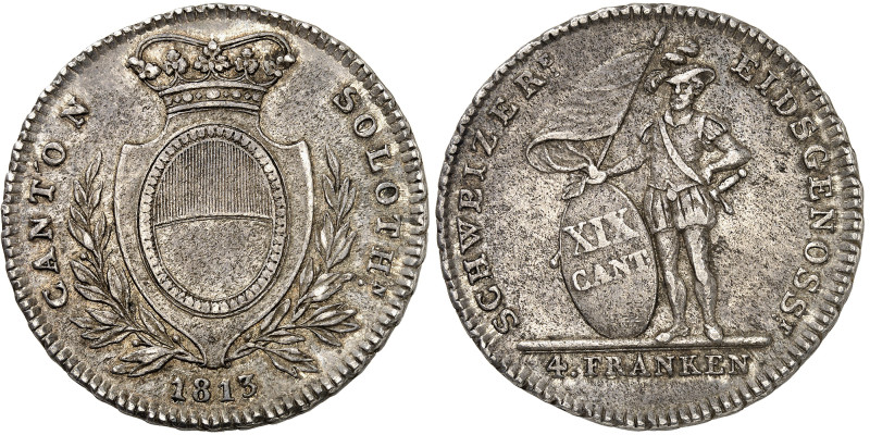 Suisse - Soleure

4 francs en argent - 1813

 Magnifique exemplaire.

 Trè...