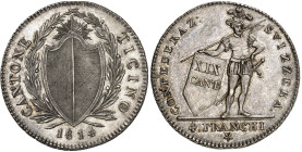 Suisse - Tessin

4 francs en argent - 1814 * Lucerne

 Magnifique exemplaire.

 Très rare dans cette qualité.

 Acheté en main privée à Genève...
