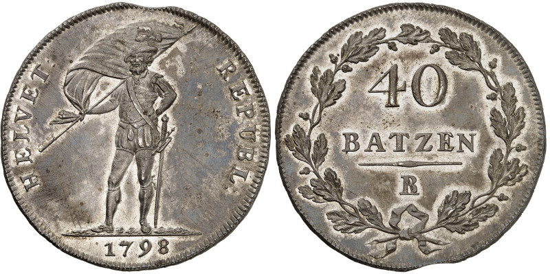 Suisse - République Helvétique

40 batzen en argent - 1798 BA Bâle

 Magnifi...