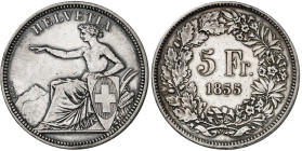 Suisse - Soleure - Tir Fédéral

Confédération Helvétique (1848 à nos jours)

 5 francs en argent - 1855



Tranche inscrite en creux * EIDGEN....