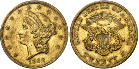 USA

République fédérale (1789 à nos jours)

20 dollars en or – 1852 Philadelphie

 33.43g – KM 74.1 – Fr. 169

 Superbe – PCGS AU 50...