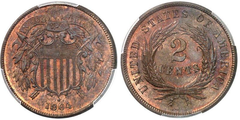 USA

République fédérale (1789 à nos jours)

 2 cents en bronze – 1864 Large...