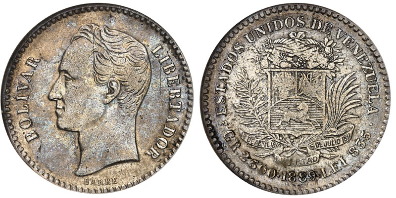 Venezuela

République (1823 à nos jours) 

1/2 bolivar - 1889 (Caracas) 

...