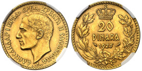Yougoslavie

Alexandre I (1921-1934)

20 dinara en or - 1925 Paris

 Bel exemplaire.

 6.45g – KM 7

 Pratiquement FDC – NGC MS 63