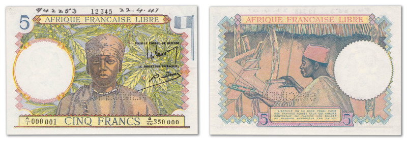 Afrique Équatoriale Française

Spécimen de numérotation du 5 Francs 

ND (19...