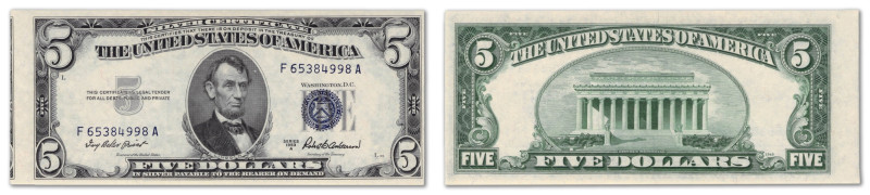 USA

5 Dollars

Série F - N°65384998A

Billet fauté.

 Erreur de découpa...