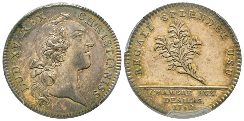 France, Jeton, 1750, 6.78 g. AG.
Avers: LUD. XV. REX - CHRISTIANISS
Revers: REGA...