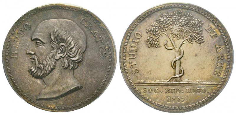 France, Jeton, 1789, AG.
Avers: HIPPOCRATIS
Revers: STUDIO ET ARTE SOC MED LUGD
...