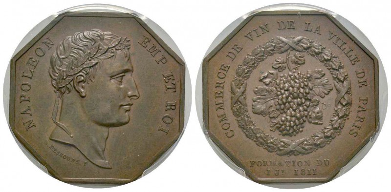 France, Jeton, 1811, 19.07 g. Cuivre.
Avers: NAPOLEON EMP ET ROI
Revers: COMMERC...