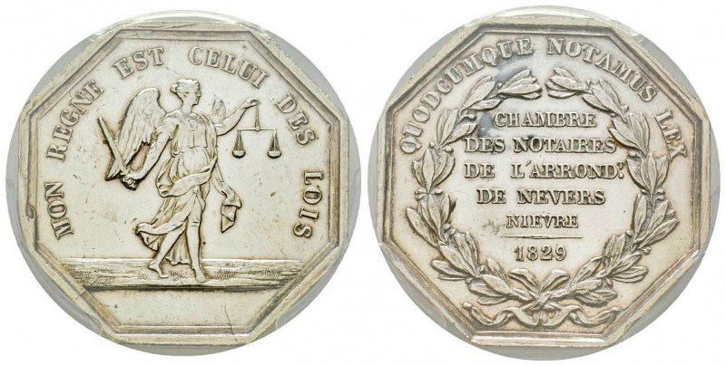 France, Jeton, 1829, 15.87 g. AG. Poinçon Abeille
Avers: MON REGNE EST CELUI DES...