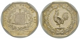 France, Jeton, 1831, 15.51 g. AG. Poinçon Main
Avers: QUODCUMQUE NOTAMUS LEX NOTAIRES DE L'ARROND D'AMIENS
Revers: Coq
Lerouge 11 
PCGS AU58