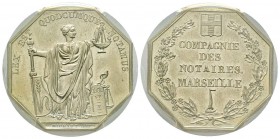 France, Jeton, 1833, 15.09 g. AG. Poinçon Corne
Avers: LEX EST QUODCUMQUE NOTAMUS - MICHAUT 1833 .
Revers: COMPAGNIE DES NOTAIRES MARSEILLE .
Lerouge ...