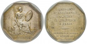 France, Jeton, 1837, 19.45 g. AG. Poinçon Main
Avers: A l'exergue : LA FRANCE .
Revers: COMPAGNIE D'ASSURANCE CONTRE L'INCENDIE A PARIS ; à l'exergue ...