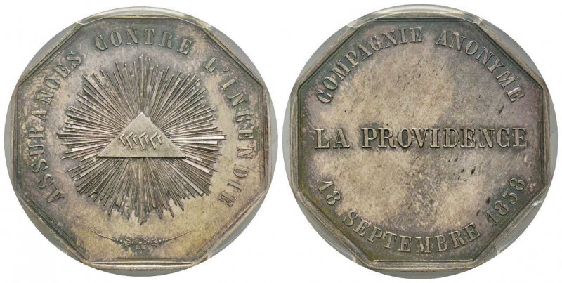 France, Jeton, 1838, 10.47 g. AG. Poinçon Abeille
Avers: ASSURANCES CONTRE L'INC...