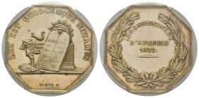 France, Jeton, 1838, 13.03 g. AG. Poinçon Abeille
Avers: LEX EST QUODCUMQUE NOTAMUS 
Revers: ARRONDISSEMENT D'AUXERRE 1838 
Lerouge 27 
PCGS MS61