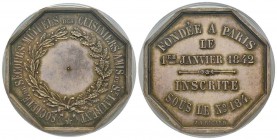 France, Jeton, 1842, 19.92 g. AG. Poinçon Abeille
Avers: SOCIETE DE SECOURS MUTUELS des CUISINIERS AMIS de St LAURENT .
Revers: FONDEE A PARIS LE 1er ...