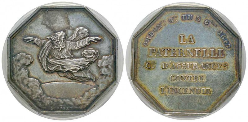 France, Jeton, 1843, 16.69 g. AG. Poinçon Corne
Avers: Dieu le Père au-dessus de...