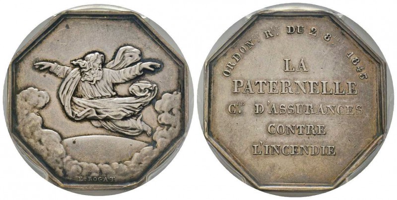 France, Jeton, 1843, 16.69 g. AG. Poinçon Corne
Avers: Dieu le Père au-dessus de...