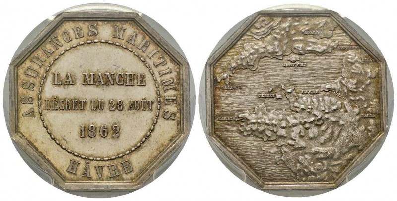 France, Jeton, 1862, 18.06 g. AG. Poinçon Abeille
Avers: ASSURANCES MARITIMES - ...
