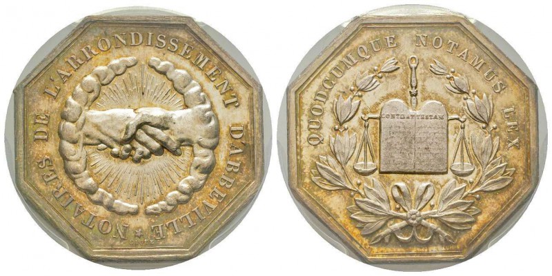 France, Jeton, ND , 14.49 g. AG. Poinçon Corne
Avers: QUODCUMQUE NOTAMUS LEX .
R...