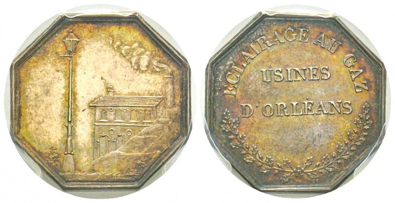 France, Jeton, 1840 , 7.51 g. AG. Poinçon Main
Avers: Une usine et une rue éclai...