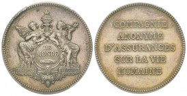 France, Jeton, 1875, 18.46 g. AG.
Avers: LE MONDE
Revers: COMPAGNIE ANONYME D'ASSURANCES SUR LA VIE HUMAINE
Gailhouste. 498 Abeille, PCGS MS64