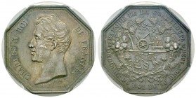 Guadeloupe, Charles X, jeton, banque de la Guadeloupe, 1826, AG.
Avers: CHARLES X ROI - DE FARNCE. Tête nue à gauche du Roi, au-dessous signature BARR...