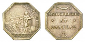 Guyane, jeton de la Compagnie de la Guyane, Agriculture et Commerce, ND (1774-93), 19.17 g. AG.
Avers: Indigène à demi-nu, debout près d'une habitatio...