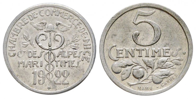 Monnaie de nécessité française, 1922, Chambre de commerce de Nice, Al 1 g.
SUP...