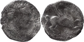 Ancient Hispania
Emporiton-Emporion. Greek cities in Hispania. AR Tritartemorion 0.36 g. 200-110 BC. L'Escala, Ampurias (Girona). Anv.: Female head ri...
